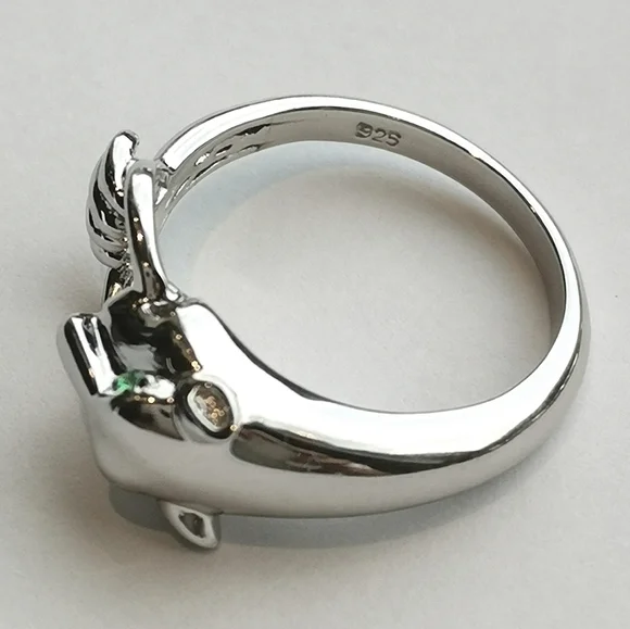 Panther sterling silver ring chrome diopside eyes size 7 - Picture 5 of 7